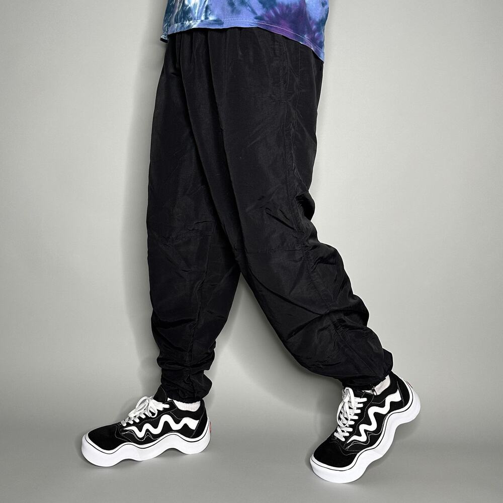 Vintage 90s Military Track Pants Mens L Jet Black Nylon Joggers Ankle Zippers